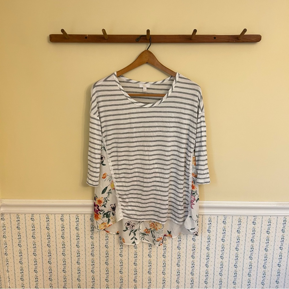 Charming Charlie Striped Floral Blouse Top
